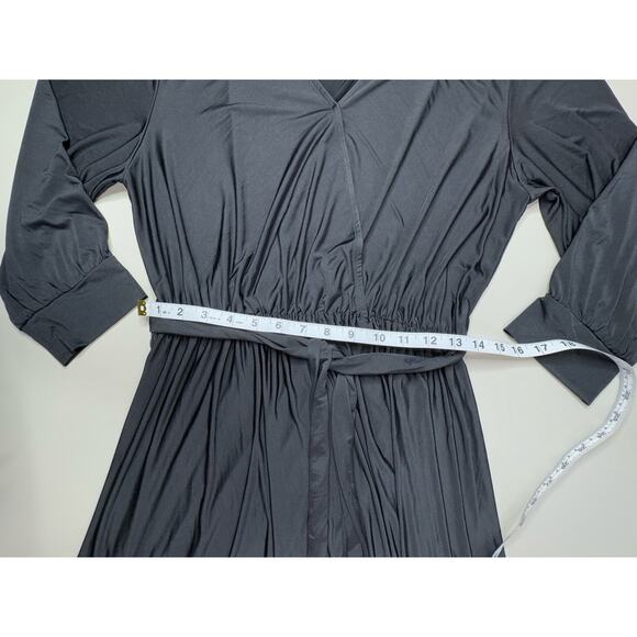Laurie Felt Wrap Front Maxi Dress Dress L Black Goth Witchy Spooky Stretchy Glam - Picture 8 of 16